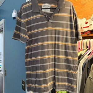 Aeropostale Men's Polo Shirt - Black and Tan Stripes